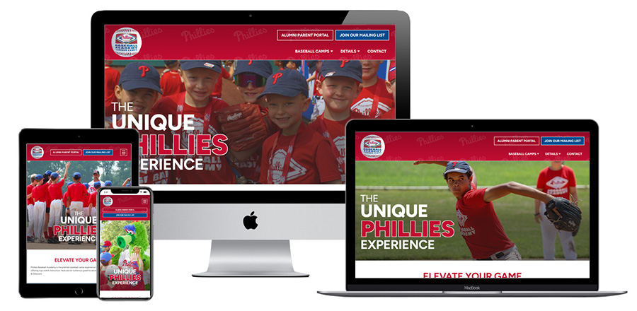 Responsive screenshots of the Phillies Academy website